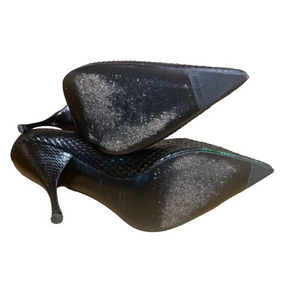 Miu Miu Black Snakeskin Leather Pointed Toe Pump Size 37 - Picture 4 of 8